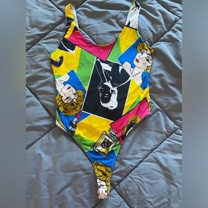 Sexy Yellow Fuchsia Printed Bodysuit